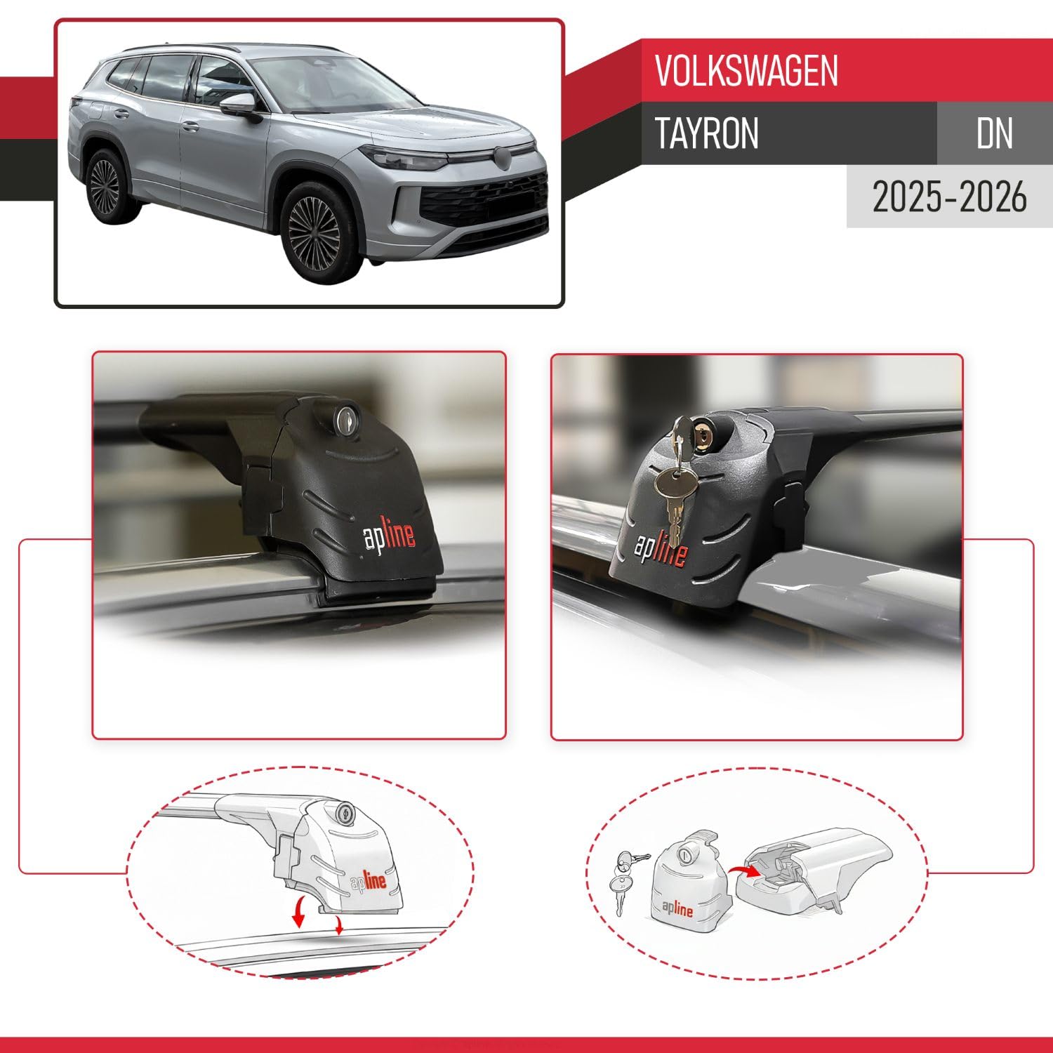 Kompatybilny z Volkswagen Tayron (DN) 2025-2026 ACE-2 Model Aluminiowe poprzeczki dachowe Czarny 2 szt.