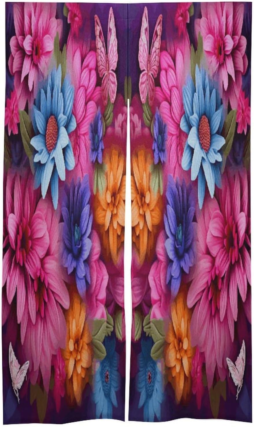 Colored Flowers Door Curtain Printed Doorway Noren Japanese Style Doorway Room Divider Curtains for Privacy Partition Divider Kitchen Home Decorations Wall Hanging