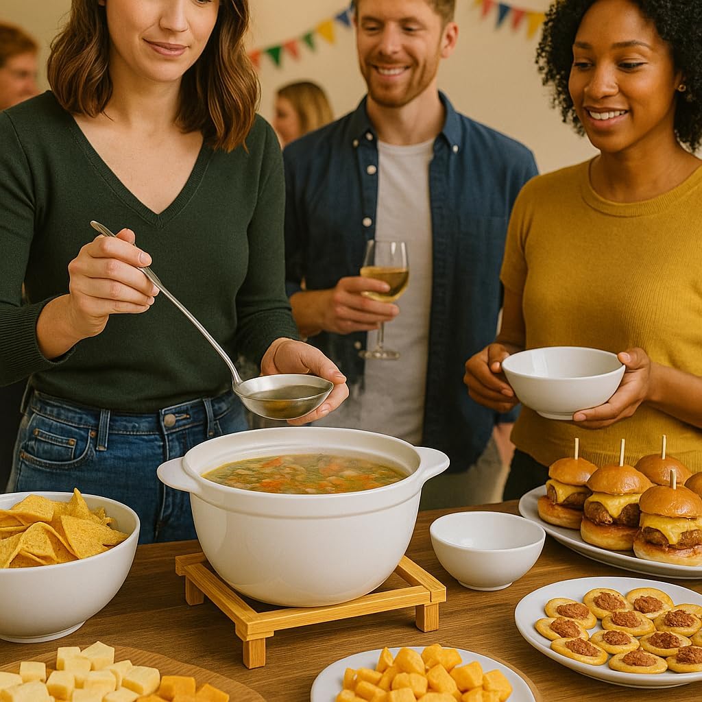 Creative Home Stoneware Baking Dish with Bamboo Serving Rack – Oven-to-Table Casserole Dish, Perfect for Baking, Serving, and Entertaining
