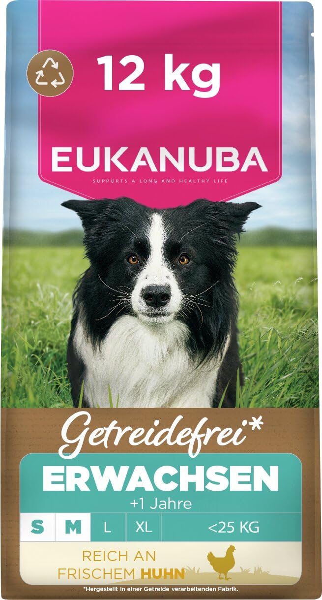 Eukanuba Hundefutter getreidefrei mit Huhn für kl. & mittlere Rassen, 12kg | Premium Trockenfutter | mit frischem Huhn | ohne Getreide | für ausgewachsene Hunde