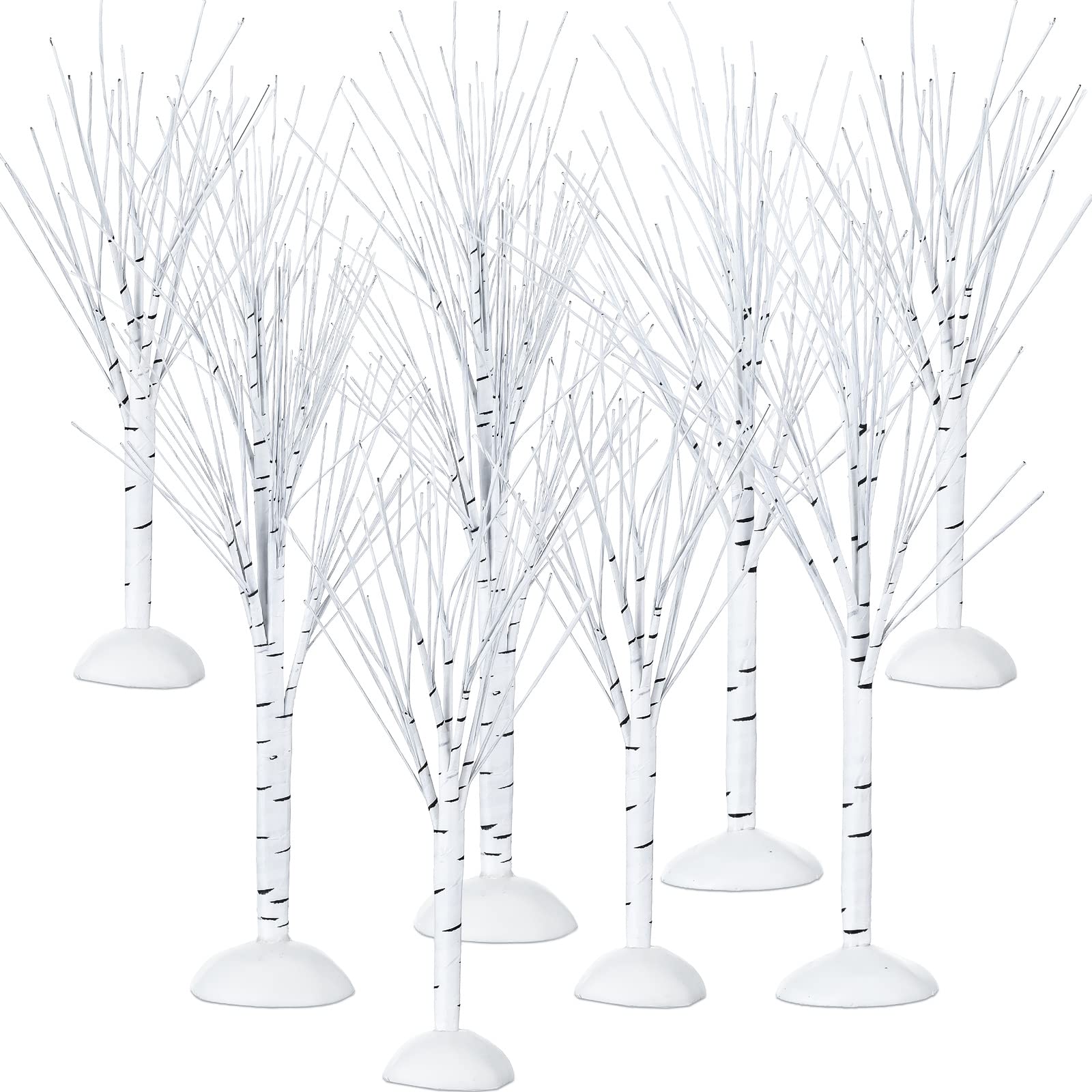 Yunlly 8 Pcs Christmas Village Trees Birch Tree Mini Decor Trees Artificial Tree Ornament Display Tree Fake Tree Branches Tabletop Tree Set for Autumn Winter Home Office Table Decor, 3 Sizes