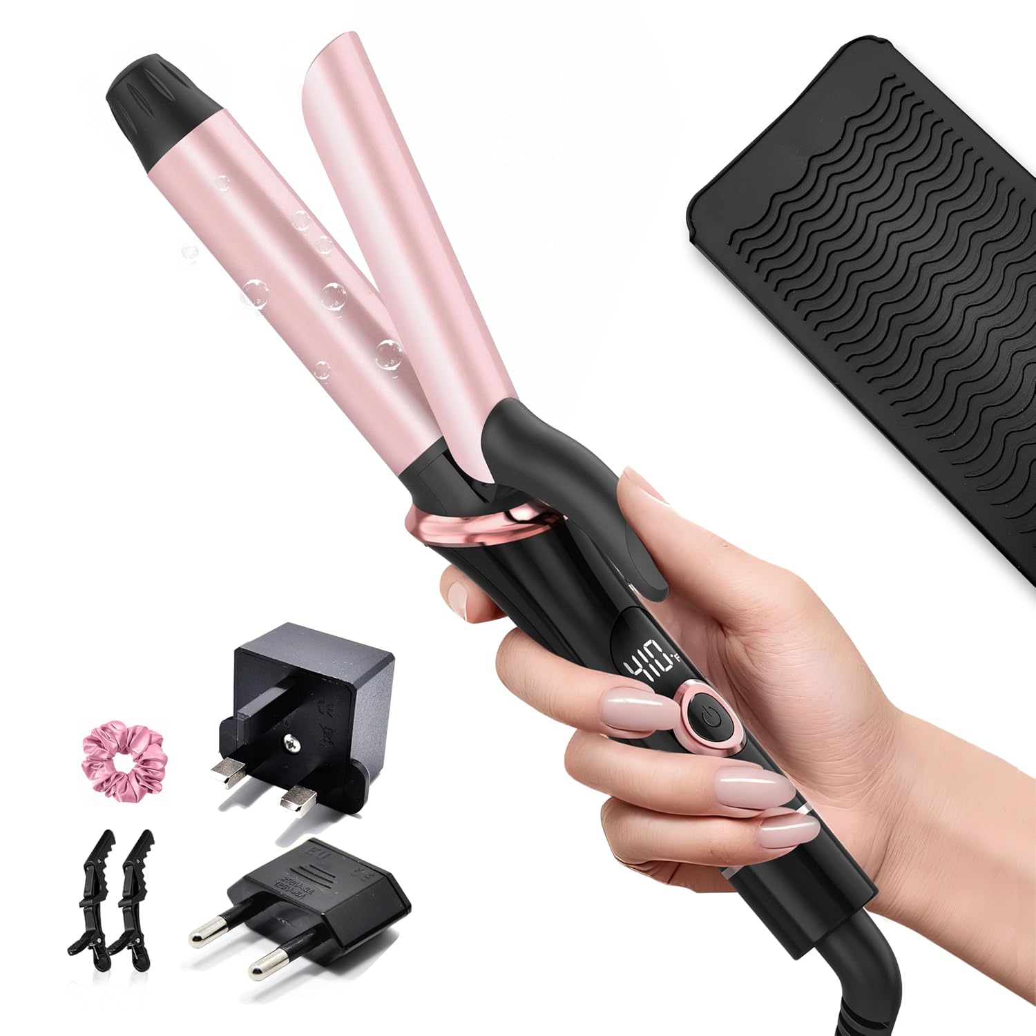 Travel Curling Iron 1 Inch Dual Voltage Curling Iron 110-240V with European Plug Small Curling Wand for Women