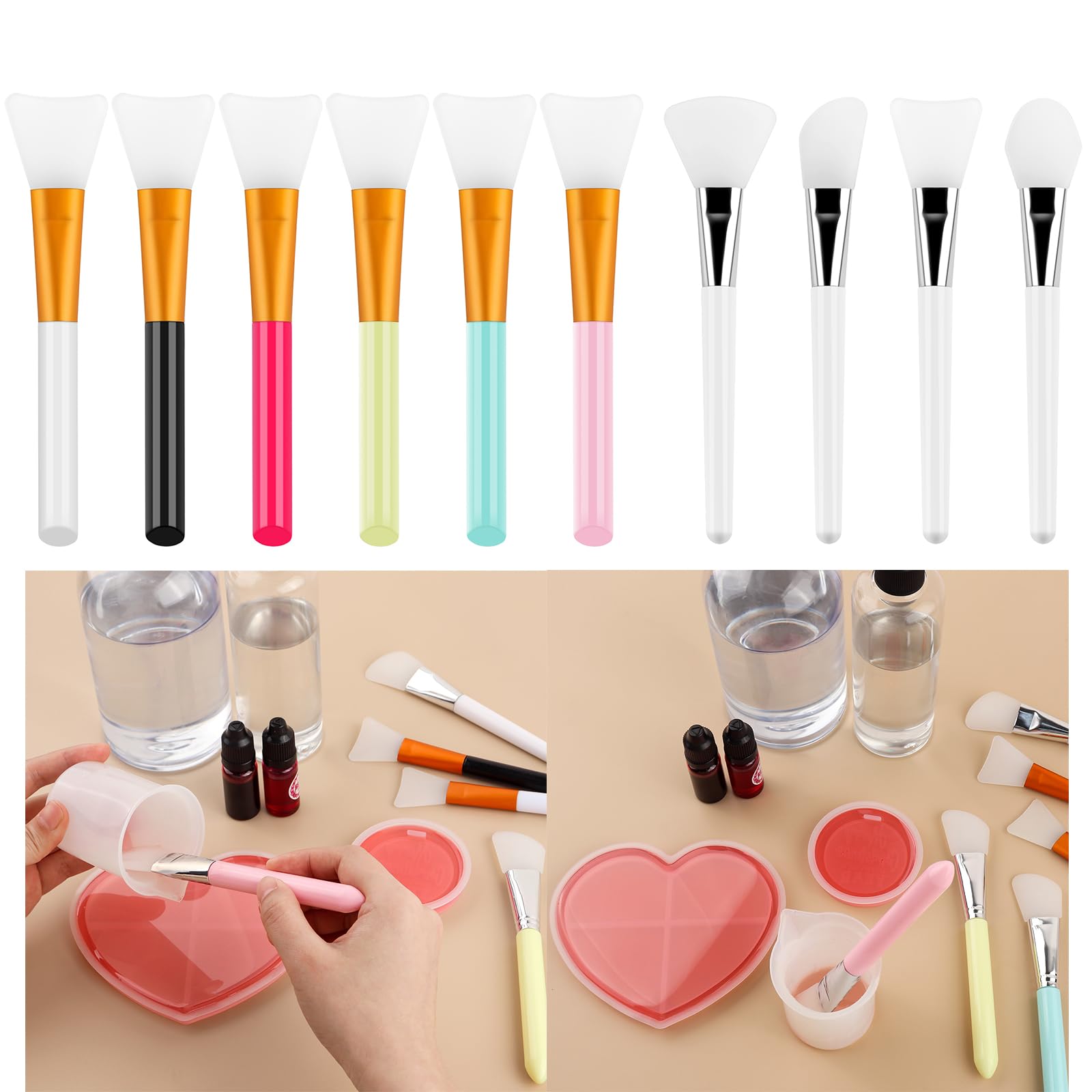 Briartw 10 Pcs Silicone Brushes,Spatula Mixed Media Brushes,Reusable Resin Epoxy Brushes Set Spreading Tool,Silicone Craft Brush For Adhesive, Glitter, Blending Acrylic Paints And Silkscreens Pigments