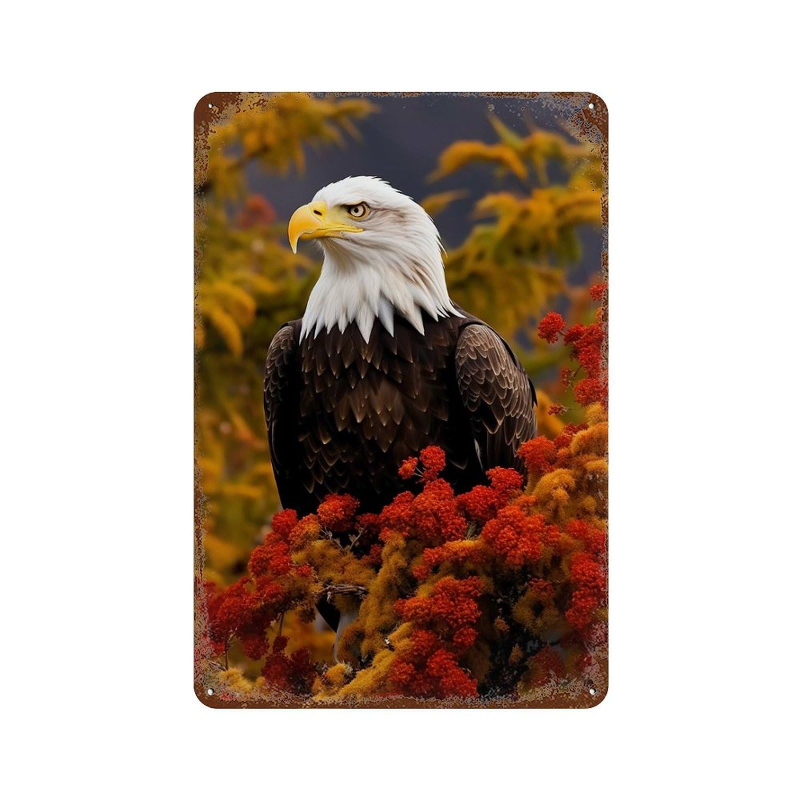 Vintage Rust Metal Sign Bald Eagle 11.8"x7.9", Old School Wall Decor for Garage, Bar And Workshop Decor