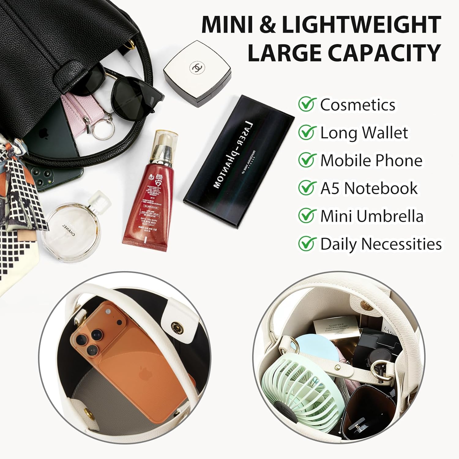 Bucket Bags for Women,Mini Crossbody Bag with Removable Shoulder Straps,Vegan Leather Handbags,Cartera de Mujer