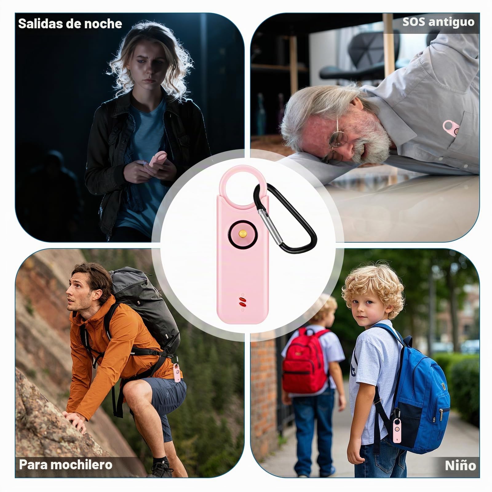 Sprifityy Alarma Personal, Alarma De Bolsillo para Mujer, con Sirena de 130 dB y luz de Señalización LED, Llavero Recargable USB Tipo-C para Mujeres, Niños/Mujeres/Ancianos (Rosa)