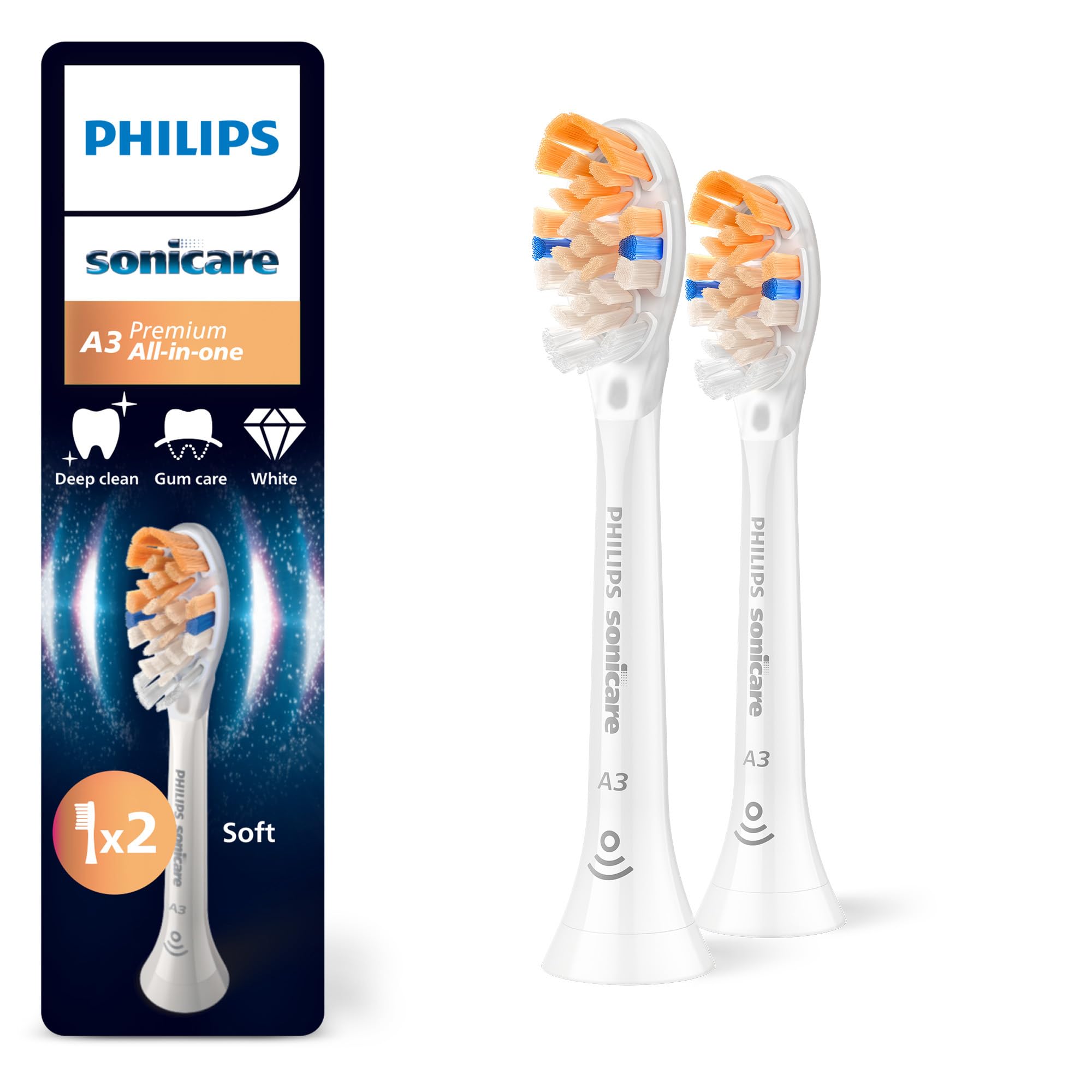 PHILIPS Sonicare A3 Premium All-in-One, testine di ricambio originali, bianco, confezione da 2, HX9092/87, Nuovo, 2 Testine