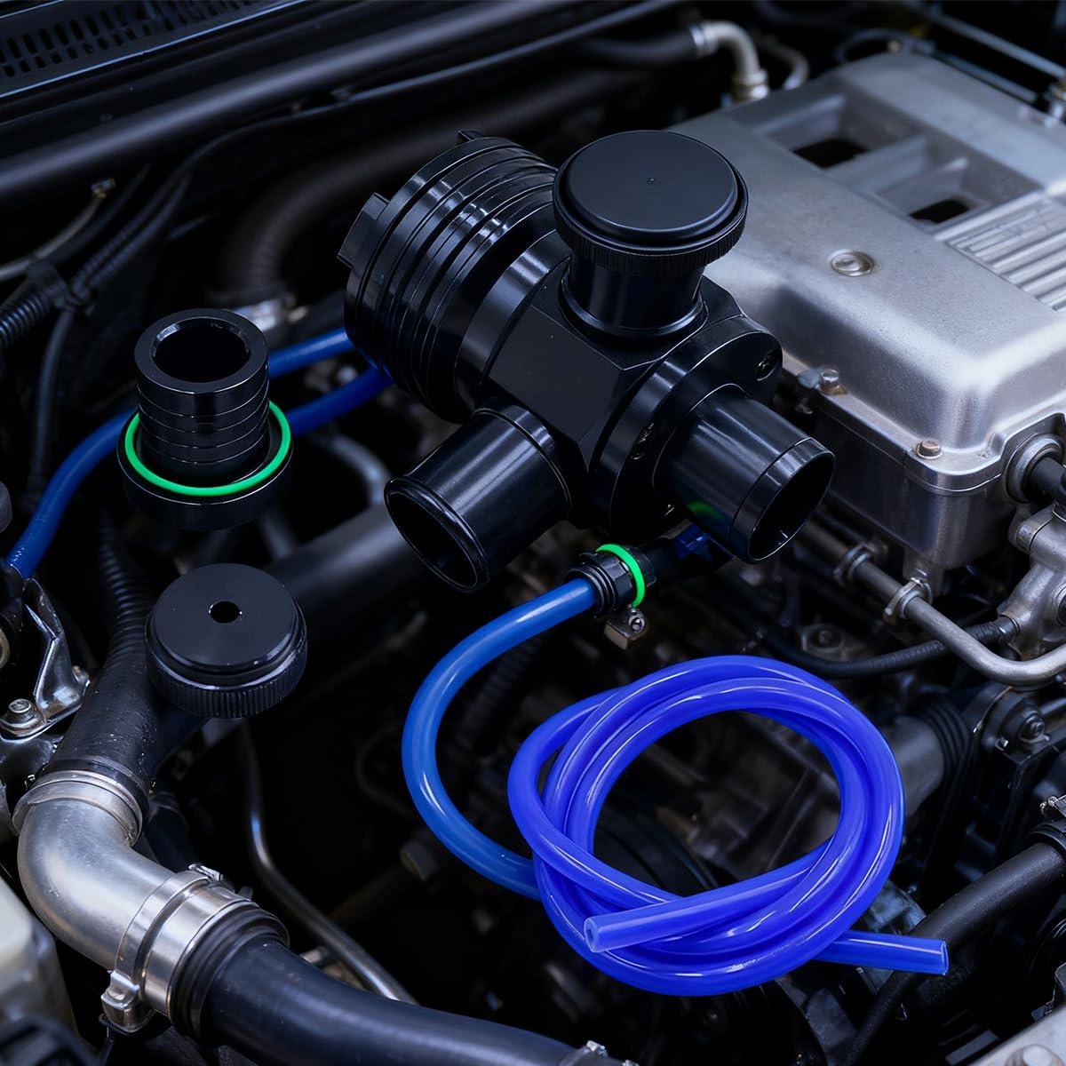 Valvola di deviazione turbo blow-off in alluminio nero, valvola di spinta dell'aria per motori 1.8T e 2.7T, sostituzione dello sfiato atmosferico del turbocompressore dell'auto.