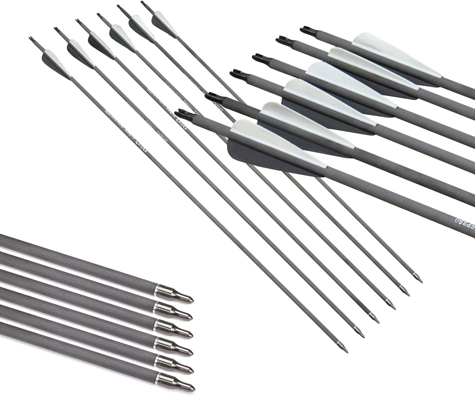 DD&Qarchery 31inch Pure Carbon Arrows Spine 350 for Compound Recurve Bow Hunting Shooting Competition Target 6pcs