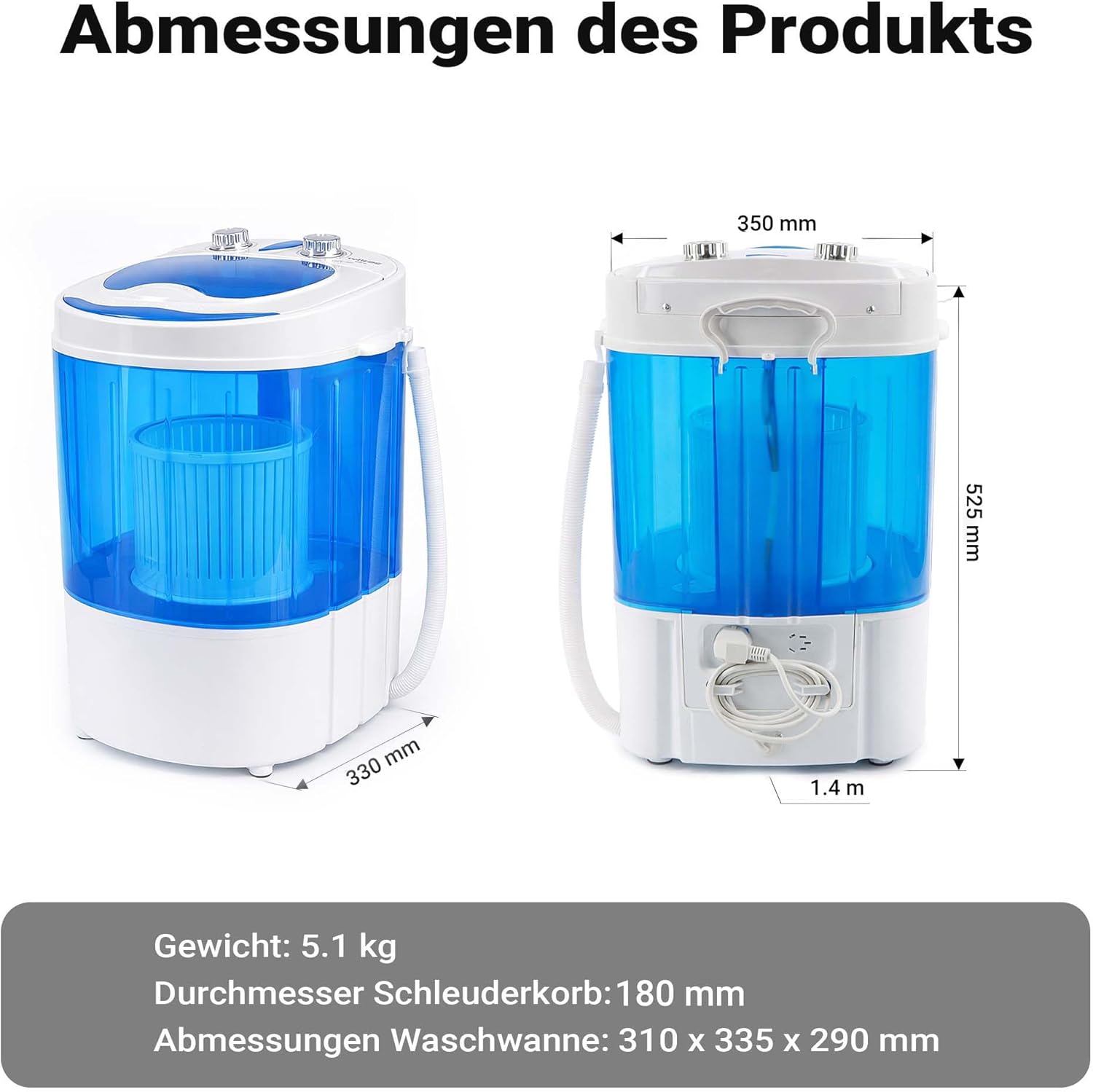 Dimensions of the Wiltec Portable Washing Machine
