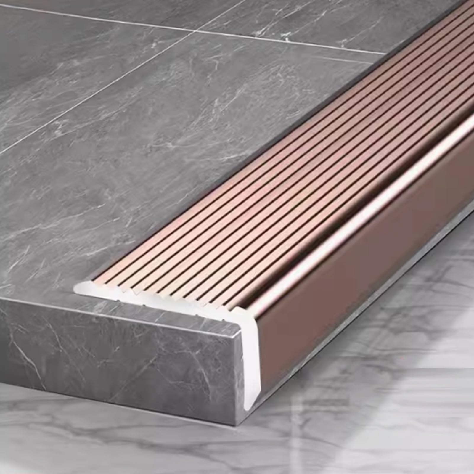 Tira antideslizante de aleación de aluminio en forma de L, tira de transición duradera para suelos interiores y exteriores, borde de banda de rodadura para escalones seguros