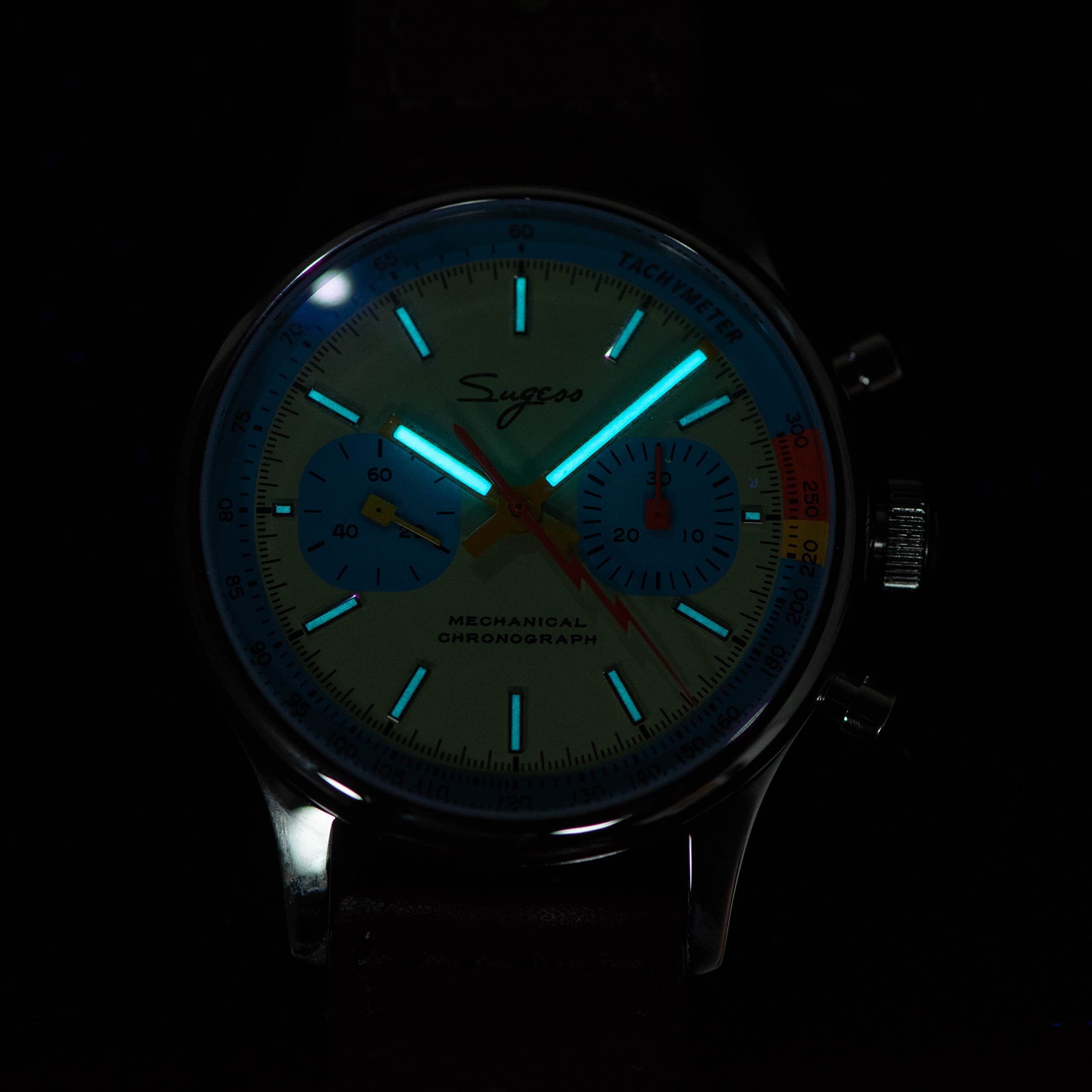 Sugess S387.01.FO Herren-Armbanduhr, 40 mm, Gold, Schwanhals, Chrono, Möwe, ST1901, Uhrwerk, Saphirkristall, 1963, Silber
