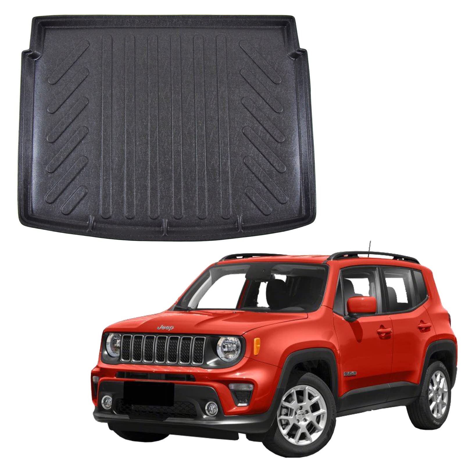 SCOUTT Vasca Bagagliaio per Jeep Renegade Dal 2014 Piano Superiore, in TPE su Misura, Proteggi Baule con Bordo Alto 4 cm, Antiscivolo, Inodore