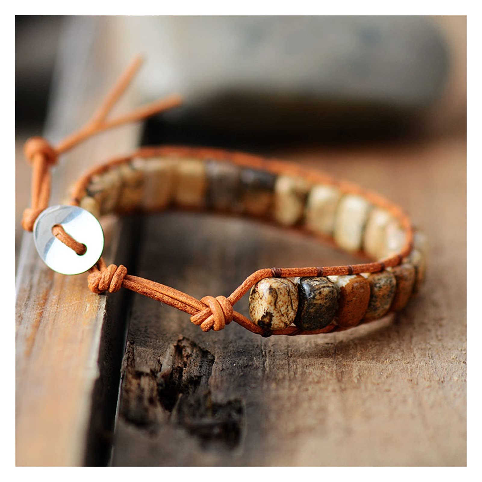 Naturstein-Armband, einzigartiger Stein, einzelne Leder-Wickelarmbänder, Web-Armband, Armband-Schmuck