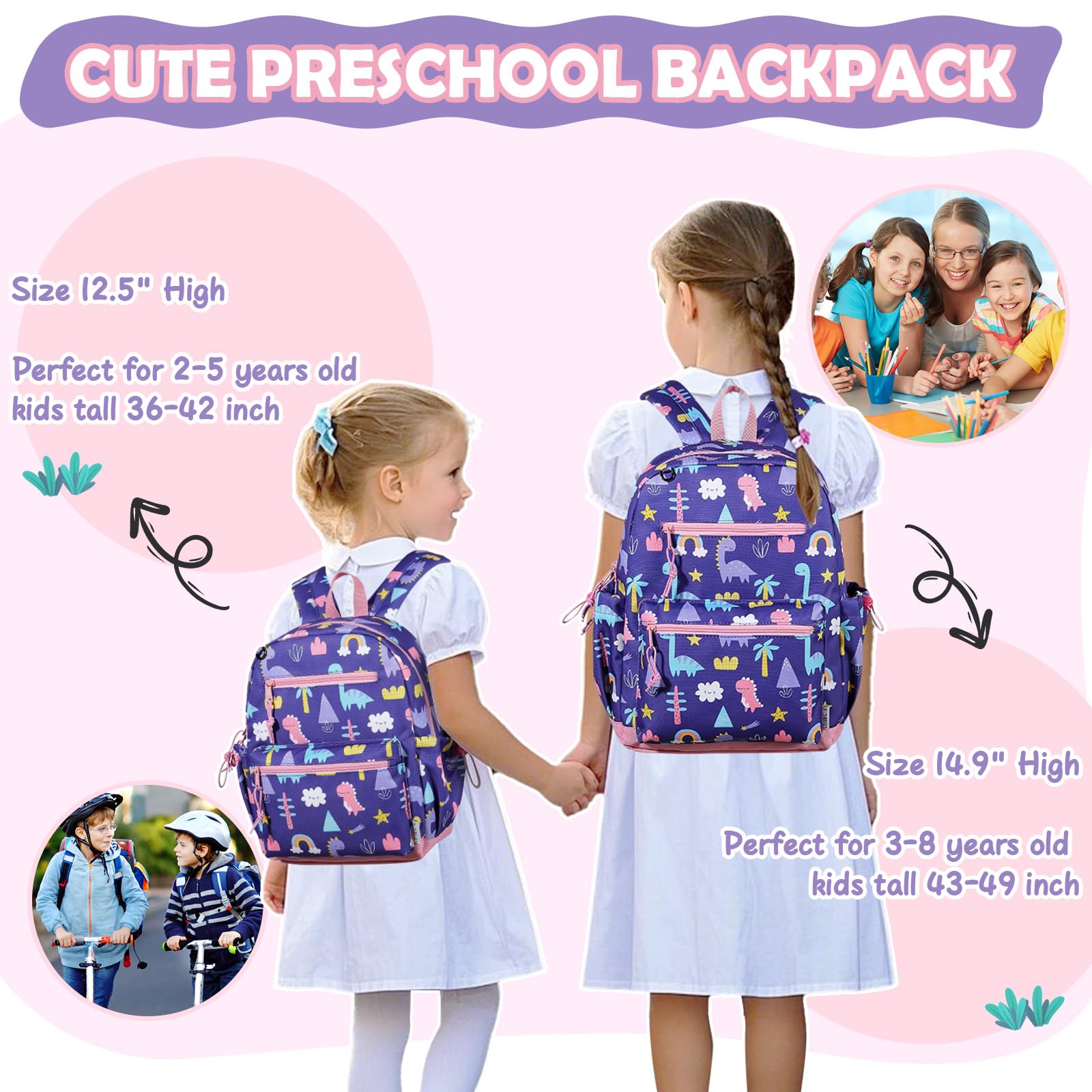 Chase Chic Zaino Bambina Bambino 2-9 Anni, 12.5"/14.9" Zainetto Bambini Ragazzi Ragazze Zaino Asilo Elementare per Scolastica