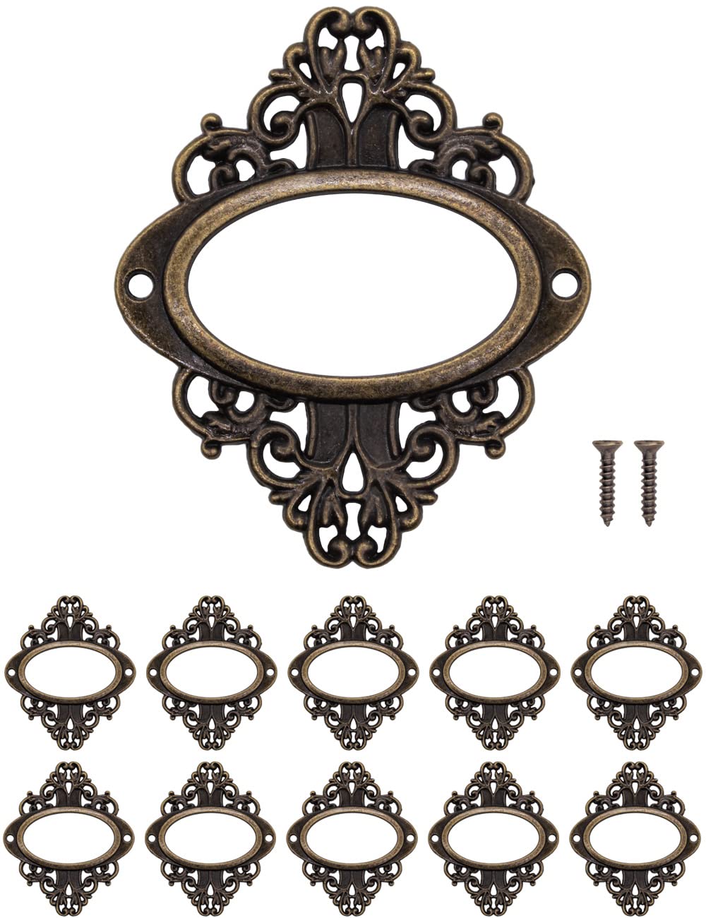 FUXXER® - Labels Window Frame Brass Bronze Antique Baroque Design, for Pharmacy Cabinets, Index File Drawers, Boxes, 66 x 56 mm, Bronze, Set of 10