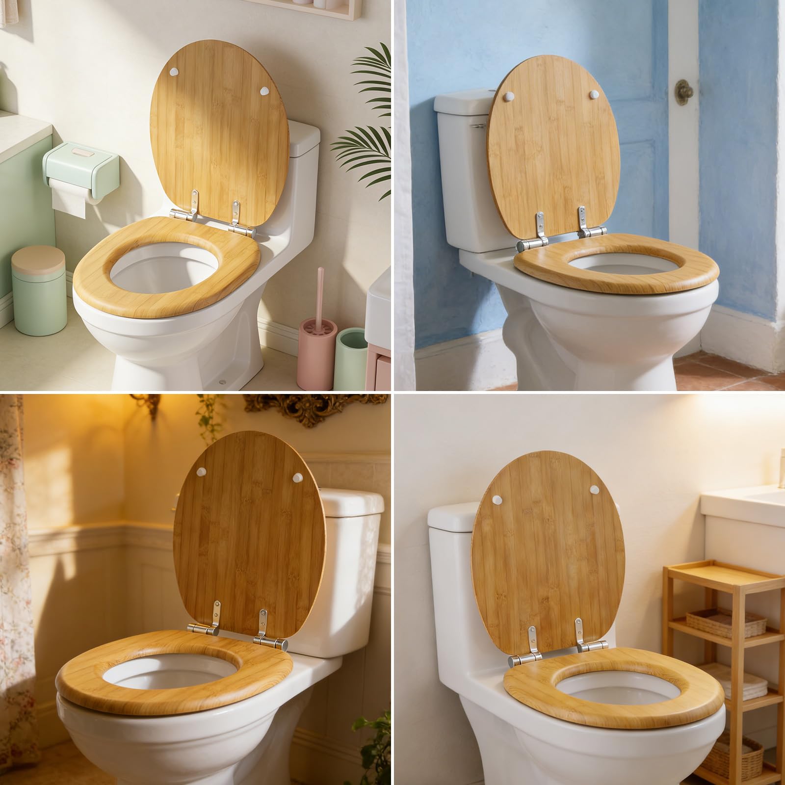 Deska sedesowa wolnoopadająca drewniana – deska sedesowa bambusowa deska sedesowa w kształcie litery O MDF antybakteryjna miękkie domykanie Softclose Toilet Seat maksymalne obciążenie 175 kg
