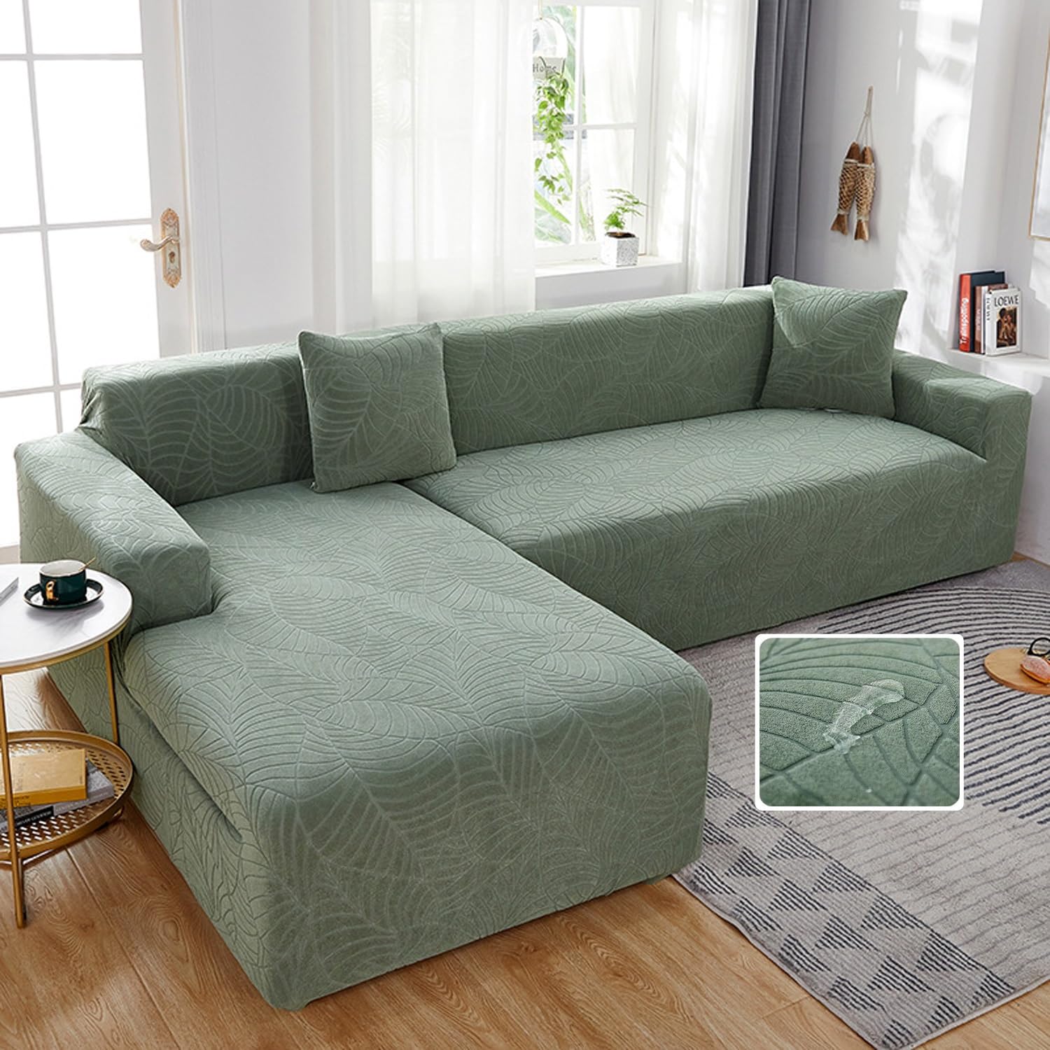 Sofa Slipcover For Corner L Shape,Waterproof Sofa Cover 3 2 4 1 Seater,2024 New Non-Slip Sofa Seat Cushion Covers With Elastic Straps,Universal Velvet Washable Protector ( Color : Green , Size : 1 POS