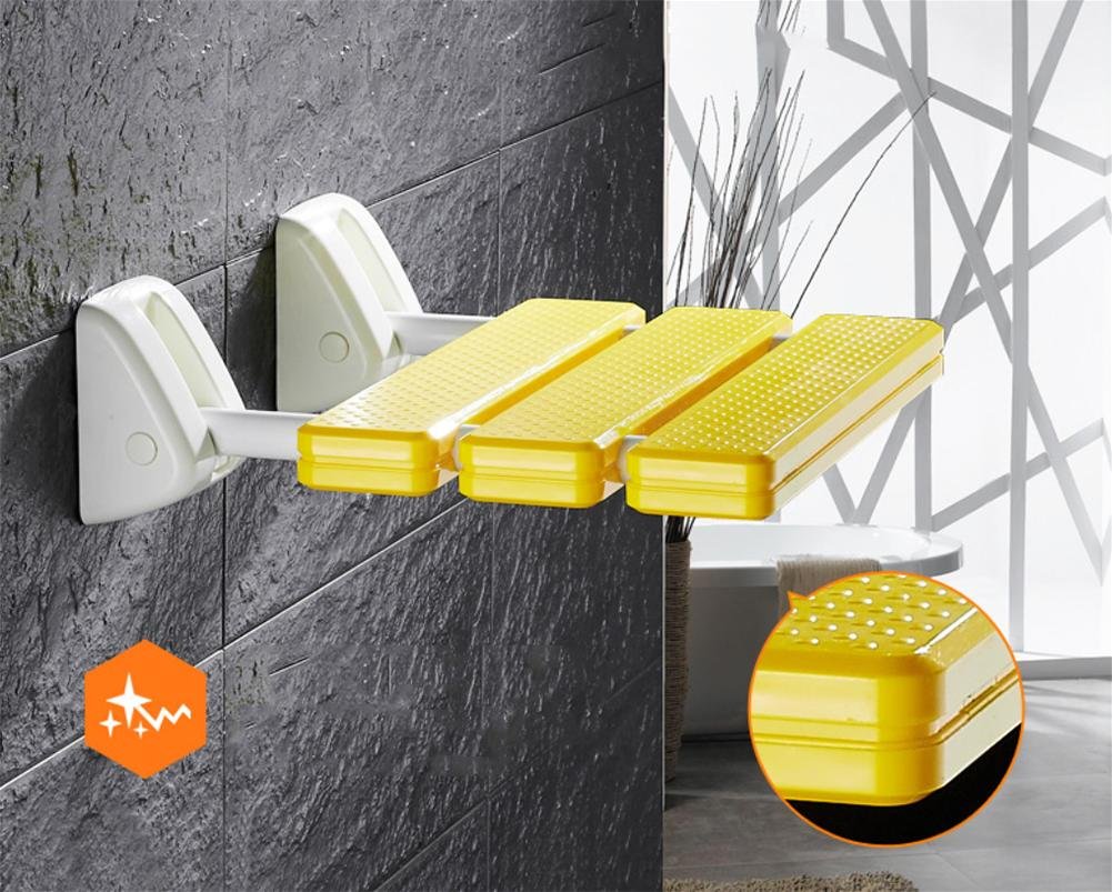 MEYLEE Shower Folding Stool Seat /ABS Plastics Non-slip Bathroom Wall Chair Change Shoes Wall Chair - Yellow，1.36kg/31.49st