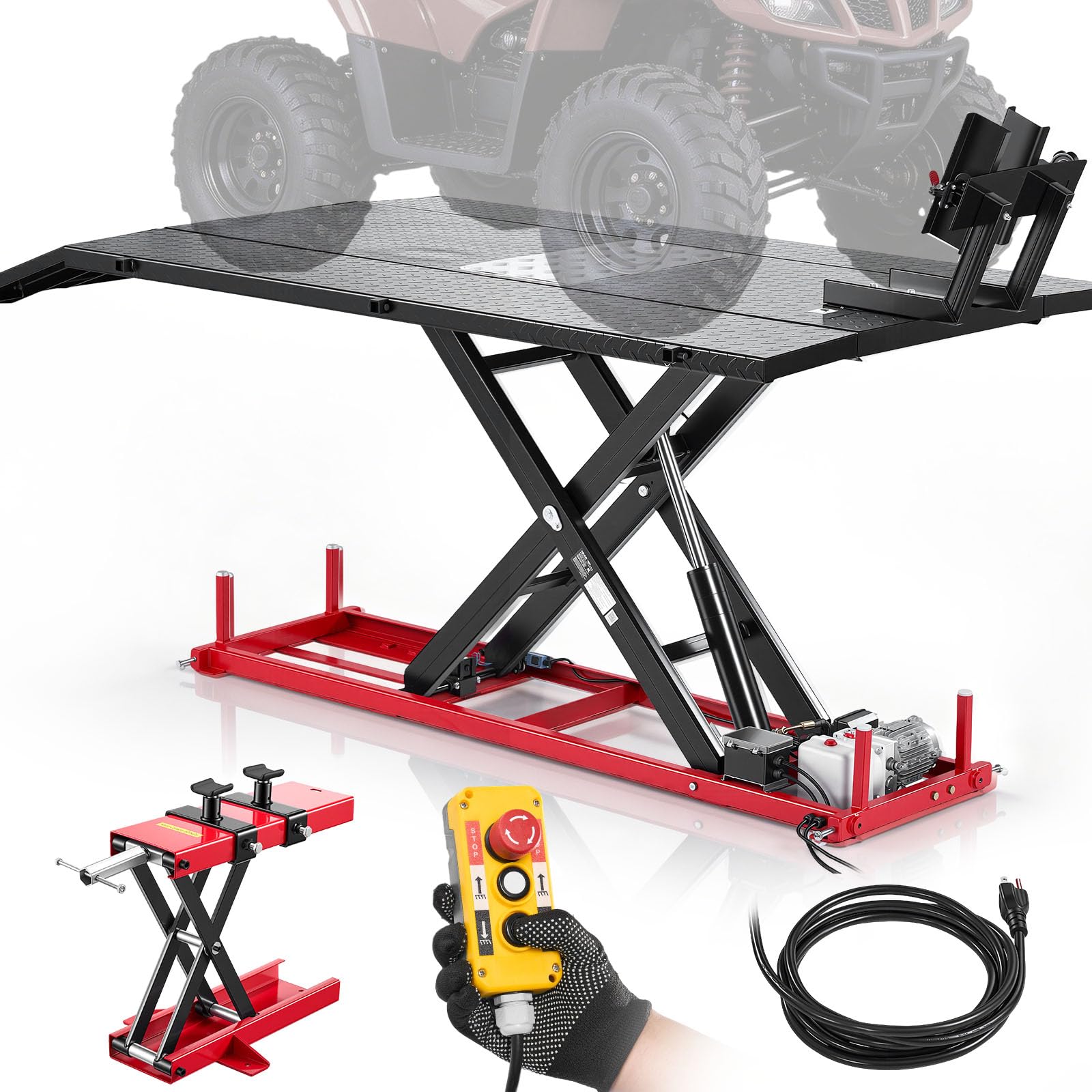 VEVOR Motorcycle Lift Table, 1500 lbs Capacity, Electric Hydraulic Pump
