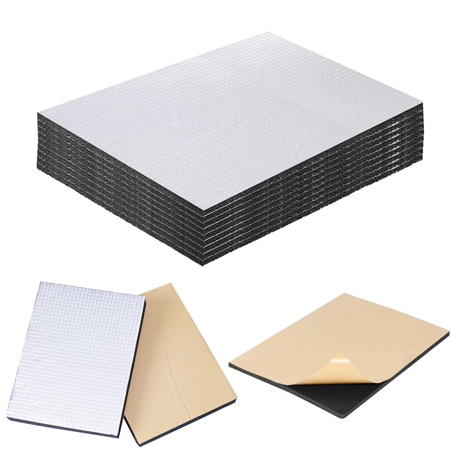 12 pezzi Isolante Termico Acustico Adesivo 40 x 25 cm, 5 MM Pellicola Riflettente Rotolo Pannello Termoriflettente per Auto, Porte, Finestre, Pavimenti, Tetti