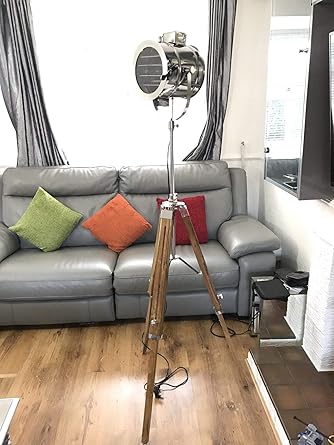 USEW Handmade Teak Wood Chrome Finish Floor Spot Light