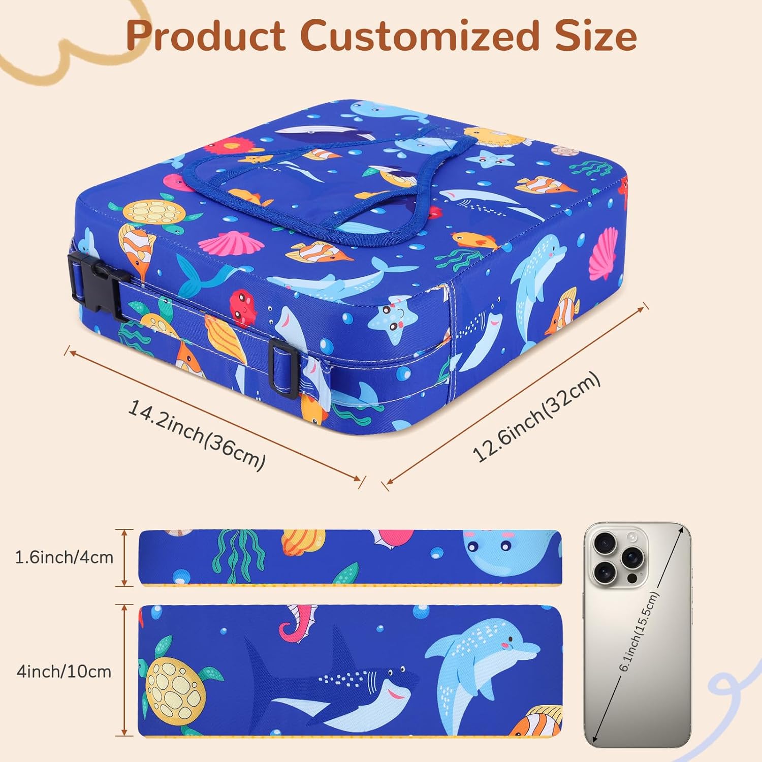 Toddler Booster Seat for Kitchen Chair, Non-Slip Bottom Dining Table Booster Seat with Backrest and Adjustable Straps, Portable Eating Travel Increasing Cushion