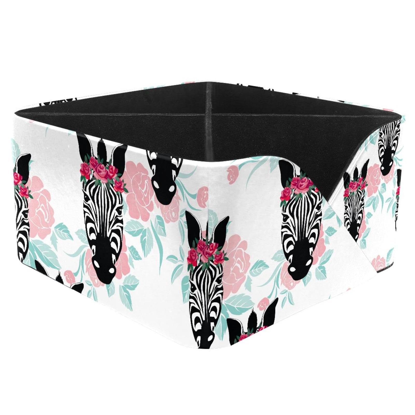 KengjuTesu Wild African Animal Zebra Rose Wreath Desktop Organizer Pen Holder, Rectangular Pencil Cup for Office, Study and Makeup Stations
