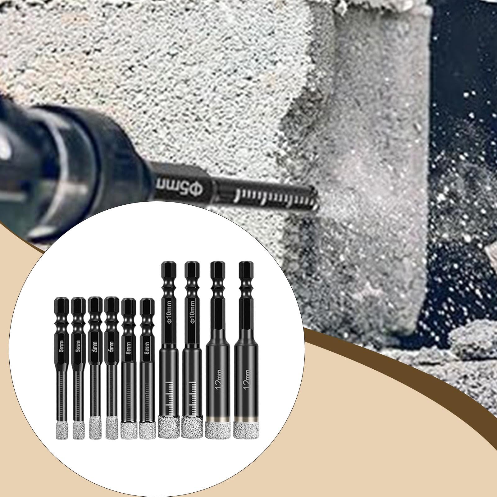 F Fityle 10 Piezas Brocas Diamante Seco Juego Brocas Redondas Perforador Cerámica Mármol Granito Uso Seco para Bricolaje Y Taller Adecuado para Cerámi, 5 Mm, 6 Mm, 8 Mm, 10