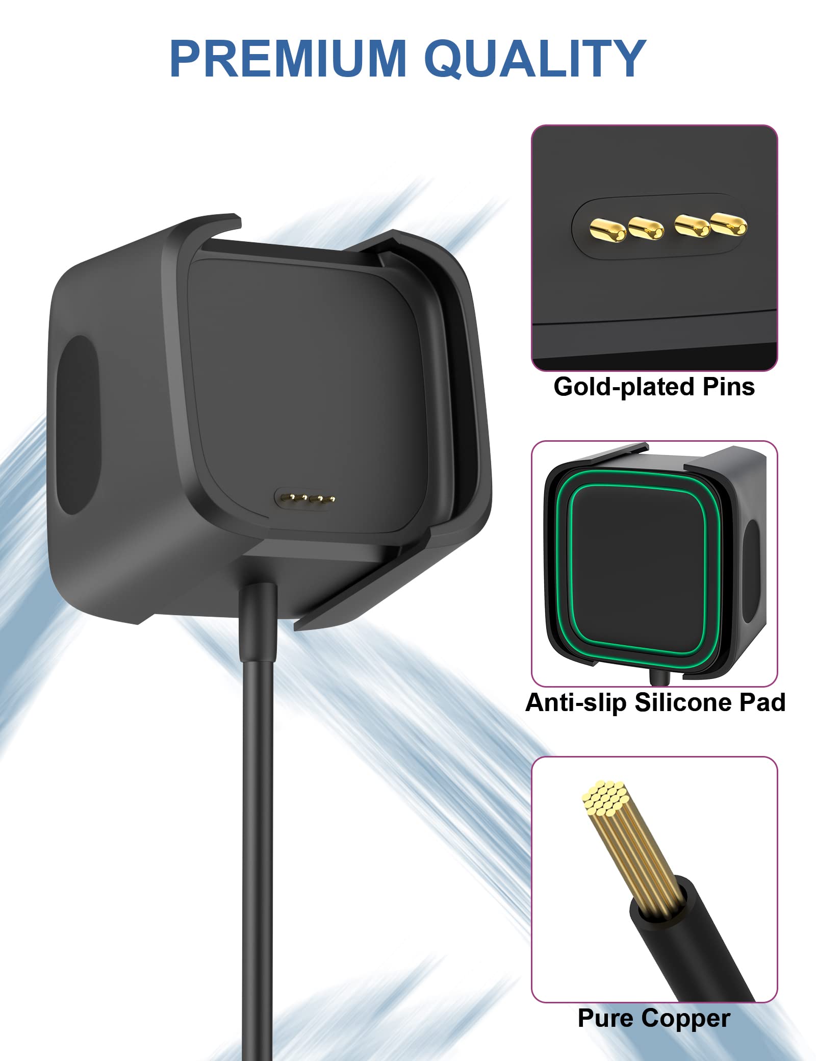Lot De 2 Câbles De Charge USB Pour Fitbit Surge - Longueur 1 M - Recharge Compatible Montre De Fitness