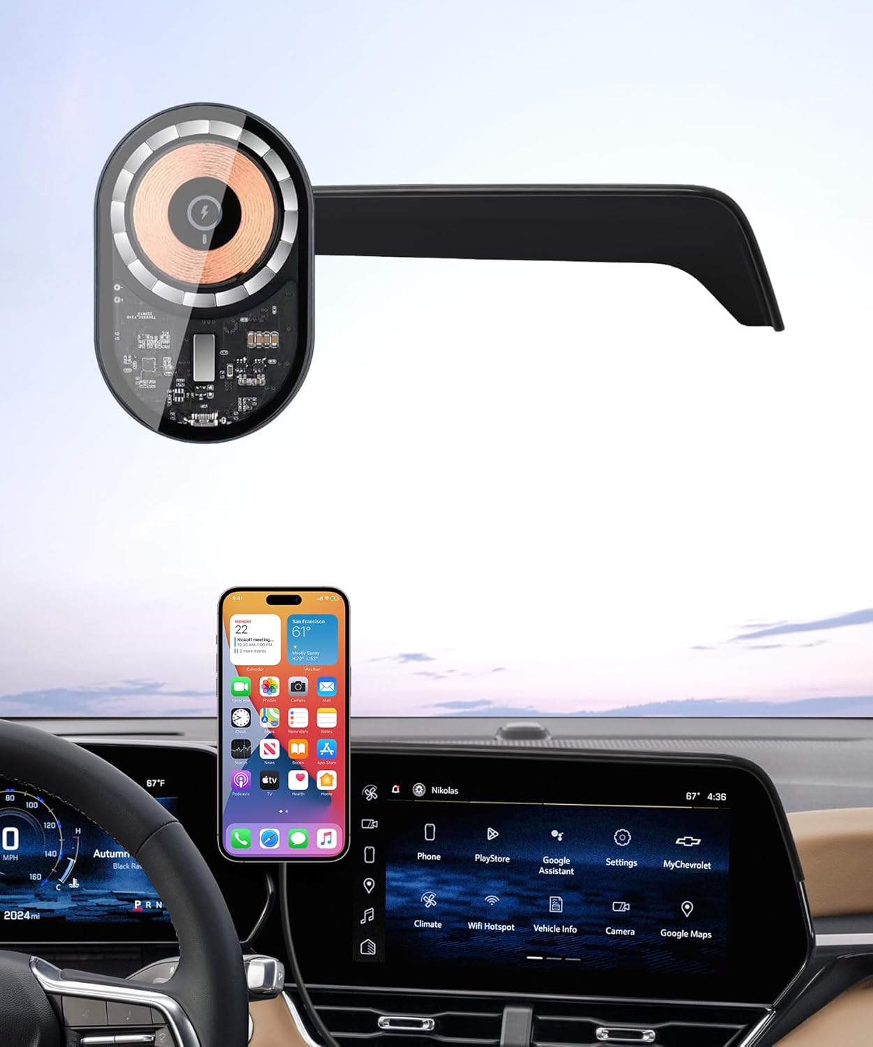 Wireless Charging car Phone Holder for Chevrolet Equinox 2025 2026 Accessories 11.3 inch Screen Fixed Clip,360° Rotation car Phone Mount Compatible with MagSafe