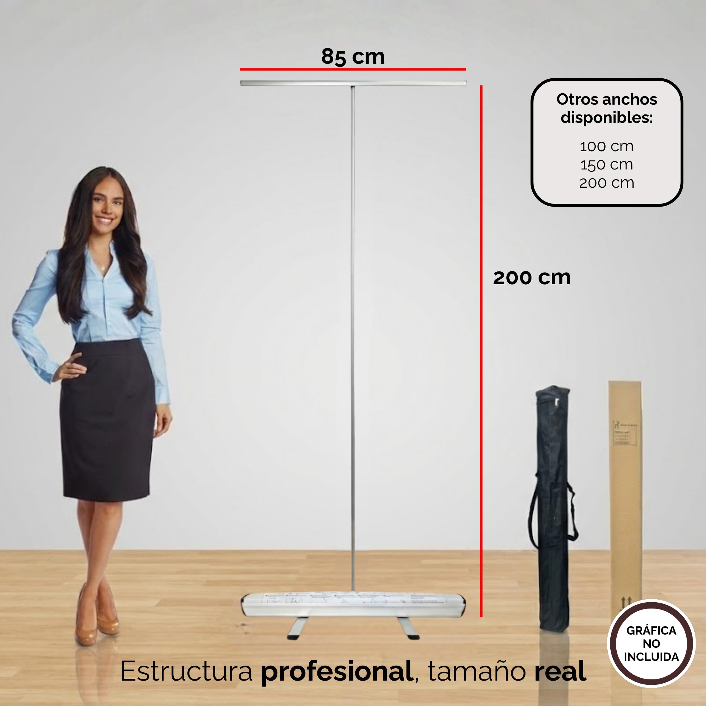 Estructura Roll Up 85x200 cm de Aluminio - para Colocar Pancarta Cartel o como Photocall - Expositor Publicitario con Lona Personalizada + Bolsa de Transporte