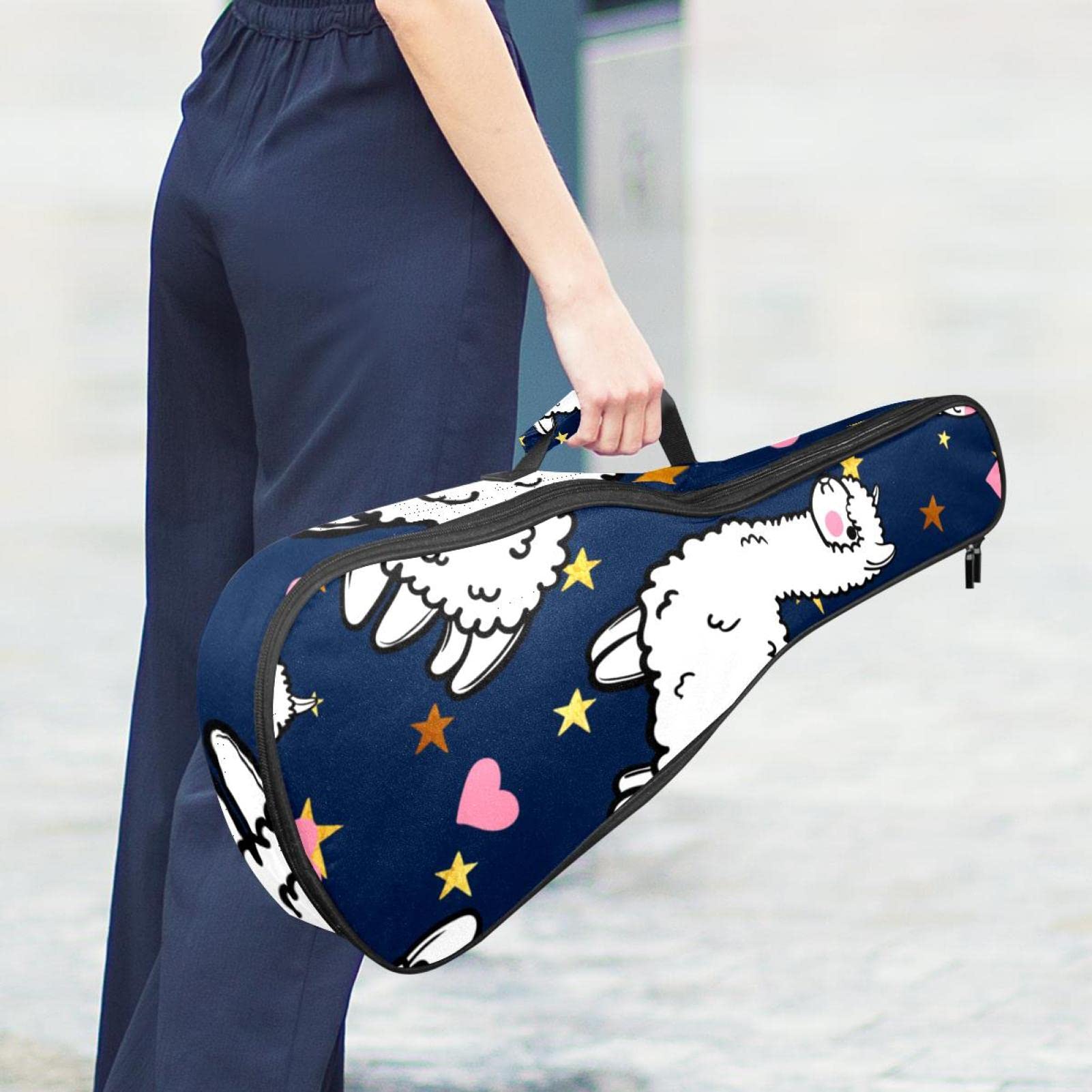 Housse pour ukulélé soprano en alpaga avec cœur et étoile - Sac rembourré pour ukulélé ténor - Pour adultes