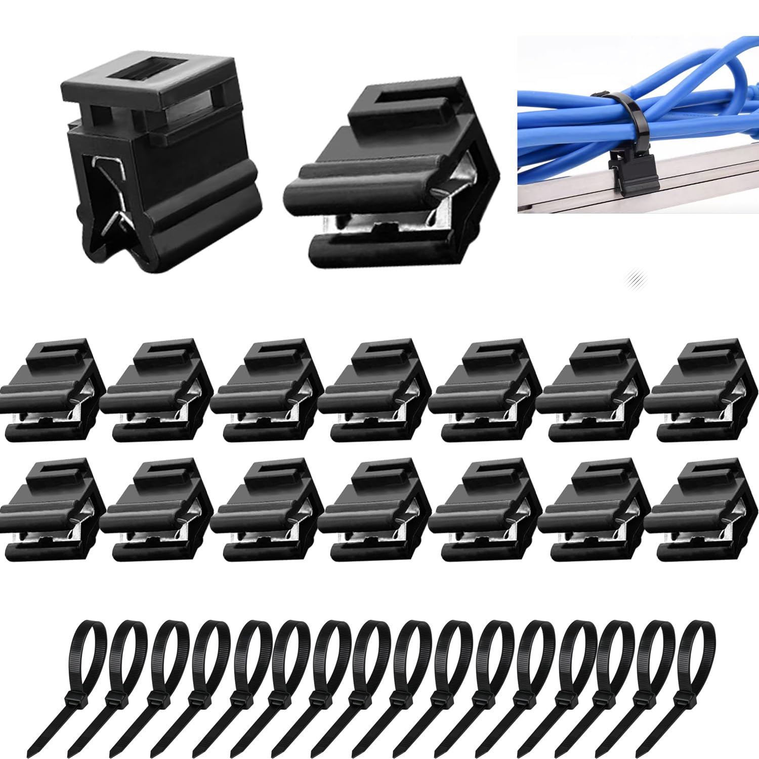 16 Supporti per Fascette Fermacavi 13.8 x 11.3 x 3 mm Fascette Stringicavo in Plastica con Clip Edge Nero Plastica Fascette Stringicavo con Clip Edge Per L'utilizzo in Officine e Abitazioni