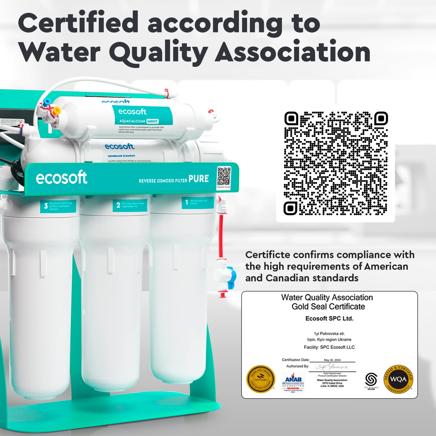 Ecosoft P'URE AquaCalcium - Filtro con Bomba Montado Sobre Estructura Metálica, Ósmosis Inversa Para el Hogar, Elimina el 99.8 % de los Contaminantes del Agua, Mineraliza el Agua Potable con Calcio