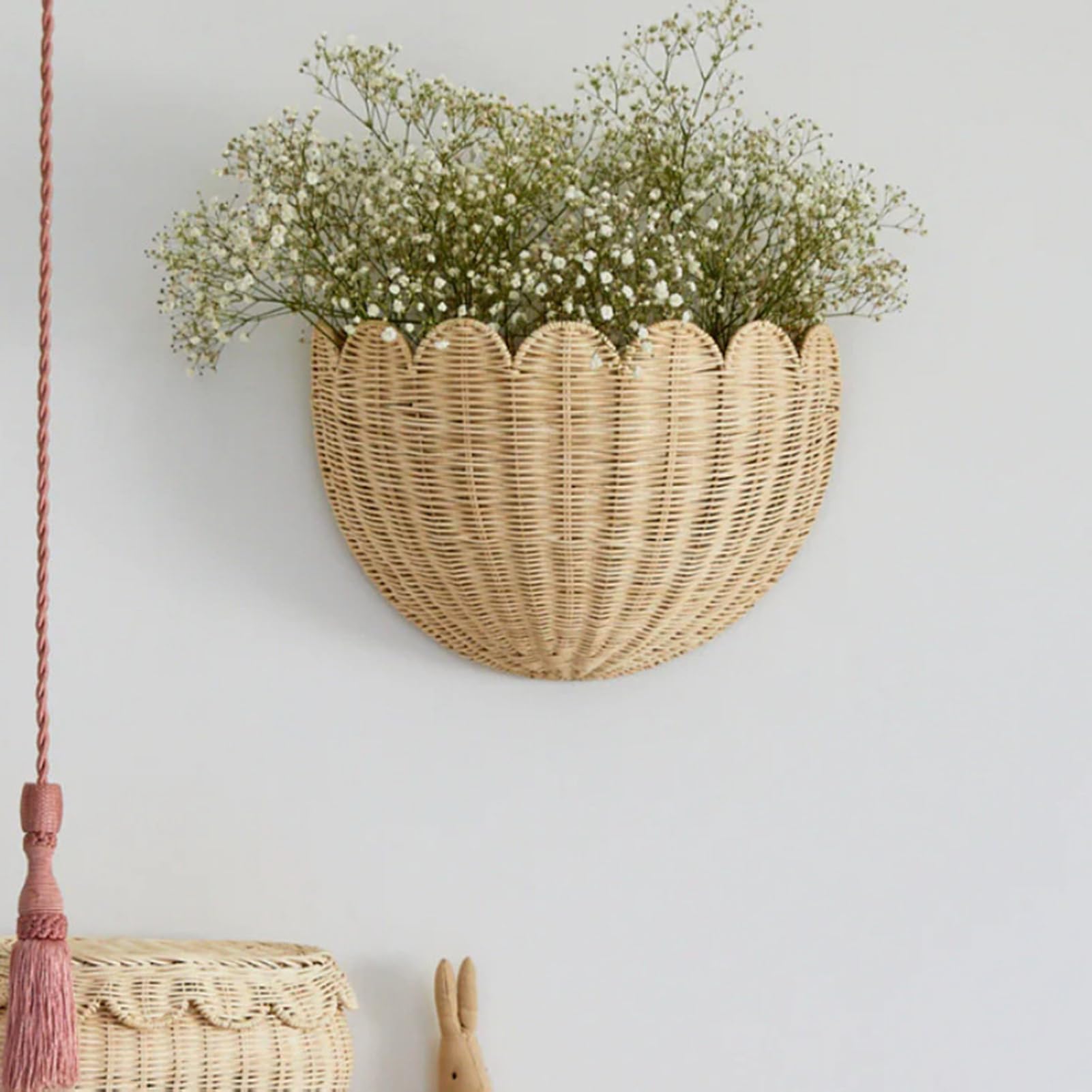 Cesta Colgante Mimbre Organizador De Almacenaje Decorativo Rústico | Cesta Para Puerta Principal Decoración Rústica De Pared Para Jardín, Salón, Dormitorio, Entrada, Apartamento,
