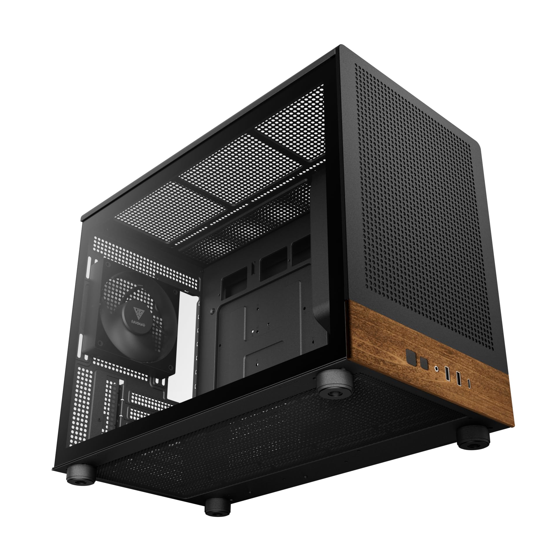 GAMDIAS Athena M4M Wood - Caja micro torre de 3 x 120 cm, frontal de red de nogal