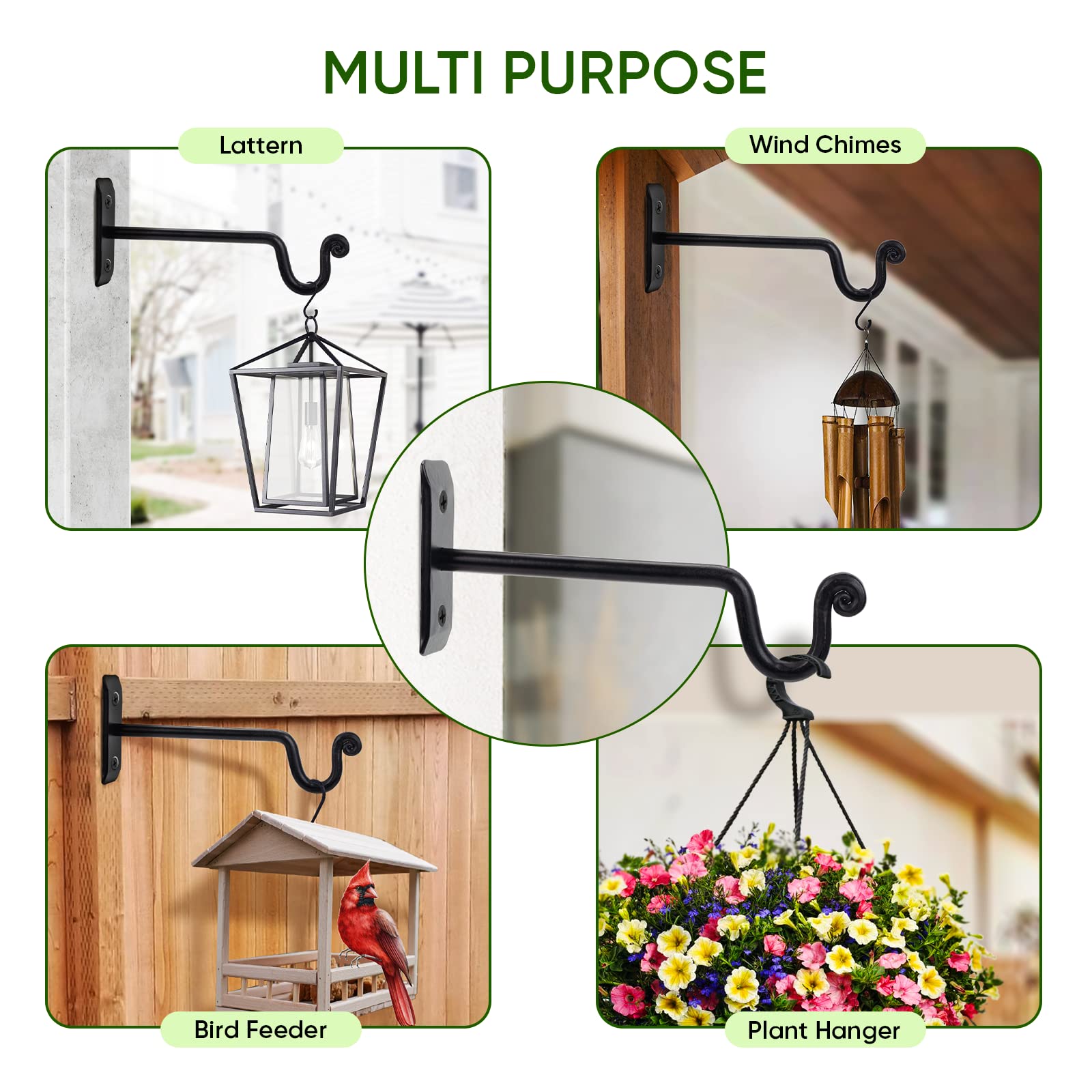 Amazon.co.jp: ブラックプラントフック 壁用 7.5インチ、吊り