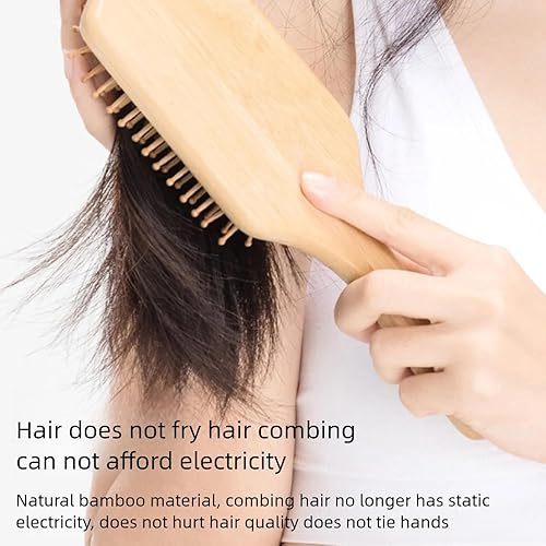 Miniatura 4 de Cepillo de madera natural para el cabello, paquete de 2, cepillo desenredante para masajear el cuero cabelludo, adecuado para hombres, mujeres y