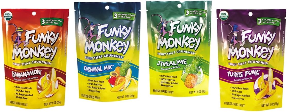 Funky Monkey Snacks Variety Pack, Freeze-Dried Fruit, 1-Ounce Bags (Pack of 12)