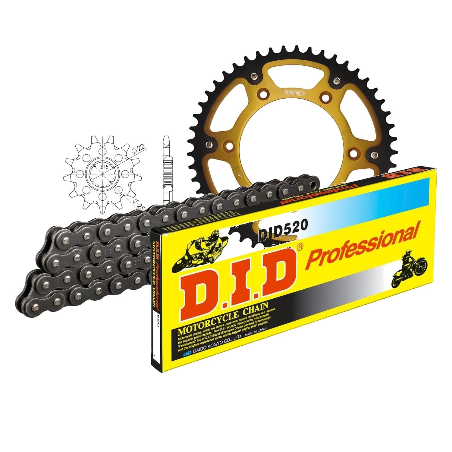 Jeu de chaînes DID Stealth 520/118 - Serrure à clip dorée - Pour KTM Duke SX EXC RACING SX-F Racing LC4 EGS Super Competition RC EXC-F 150-520 cc
