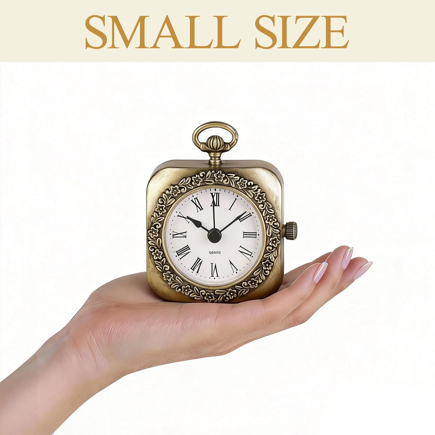 NIKKY HOME Mini Gold Vintage Table Clock, Classic Elegant Battery Operated Small Decorative Metal Mantel Desk Shelf Clock for Living Room Decor