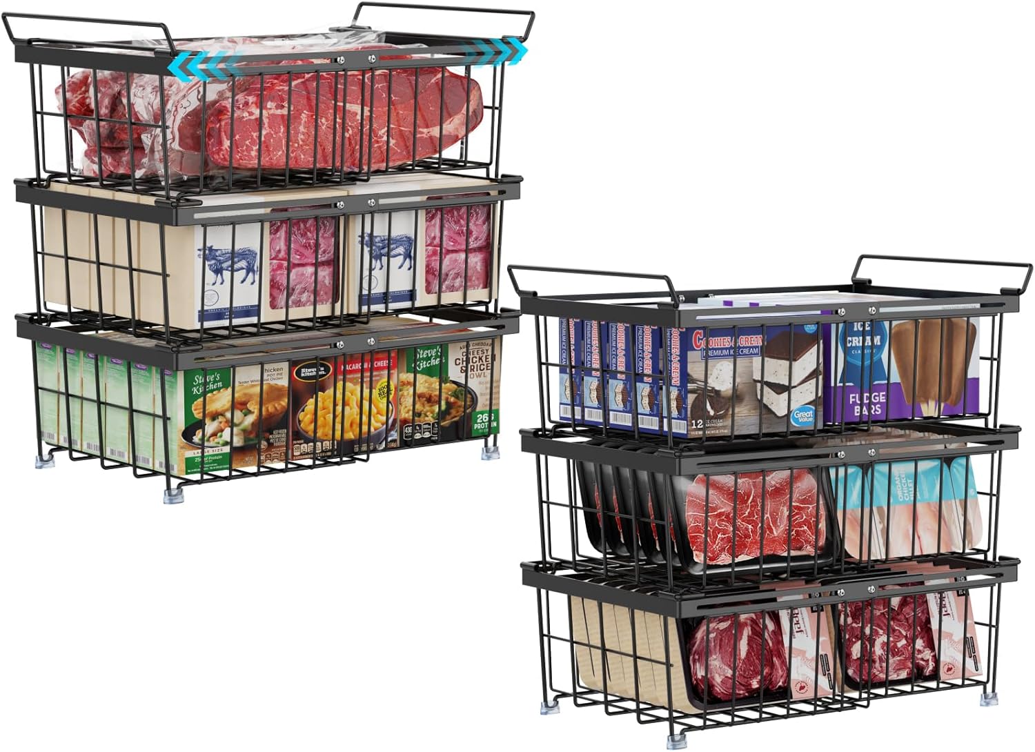 iSPECLE Chest Freezer Organizer Bins, 6-pack, expandable