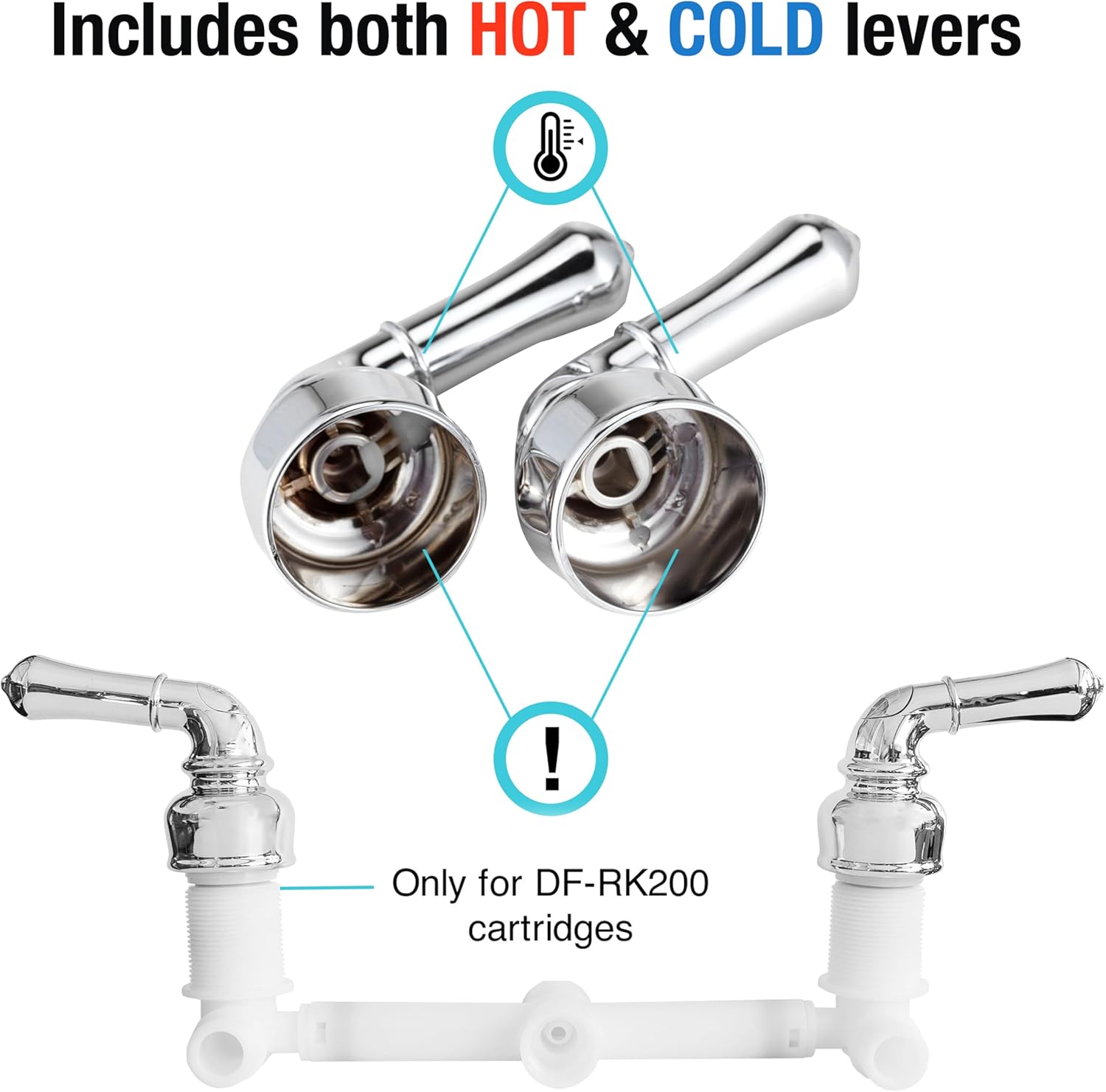 Dura Faucet DF-RKC-CP RV Replacement Hot and Cold Classic Handles - Plastic Handles with Metallic Plating