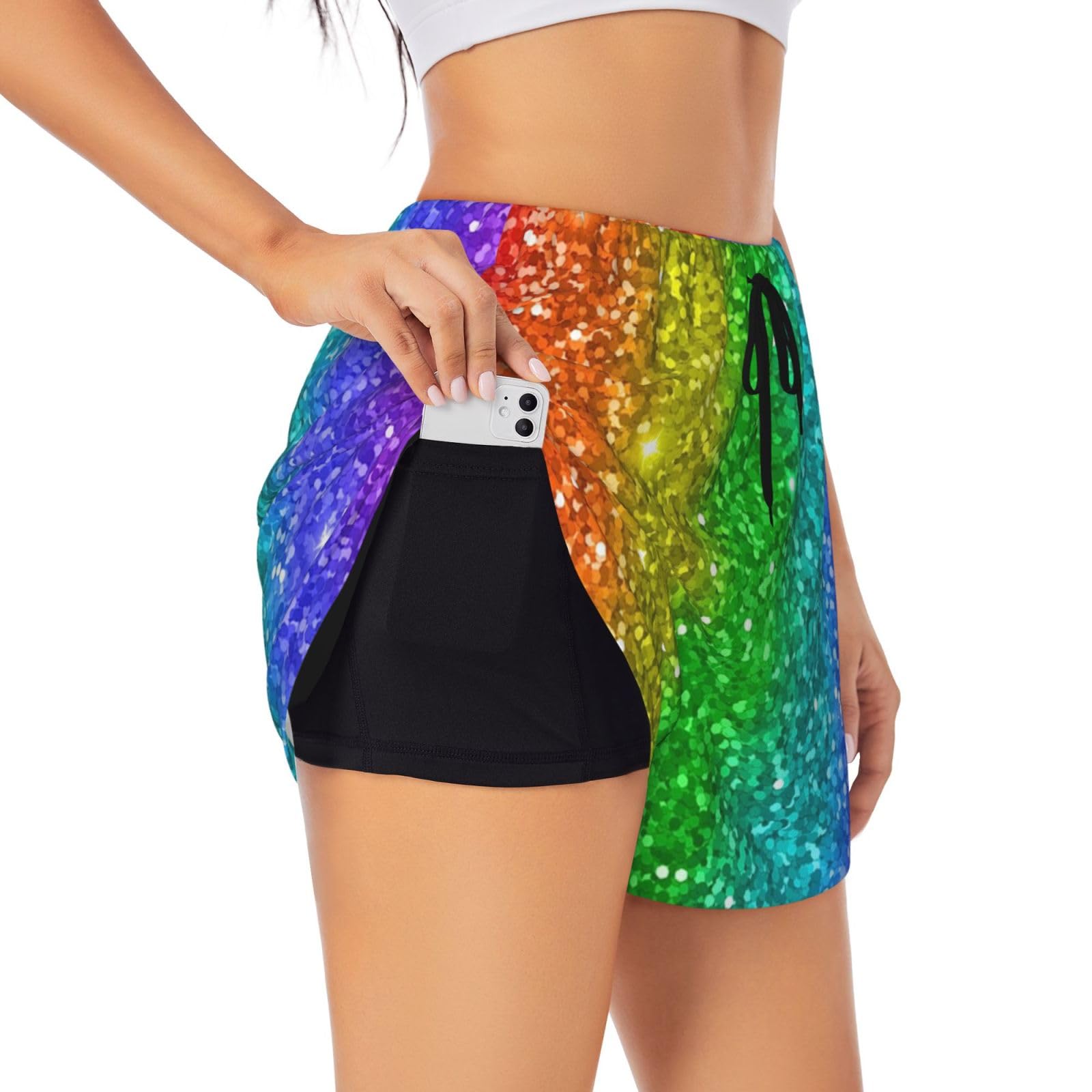GRatka Rainbow Looks Like with Sequin,Women's Athletic Shorts, Stretch Gym Shorts Running Sport,XXL