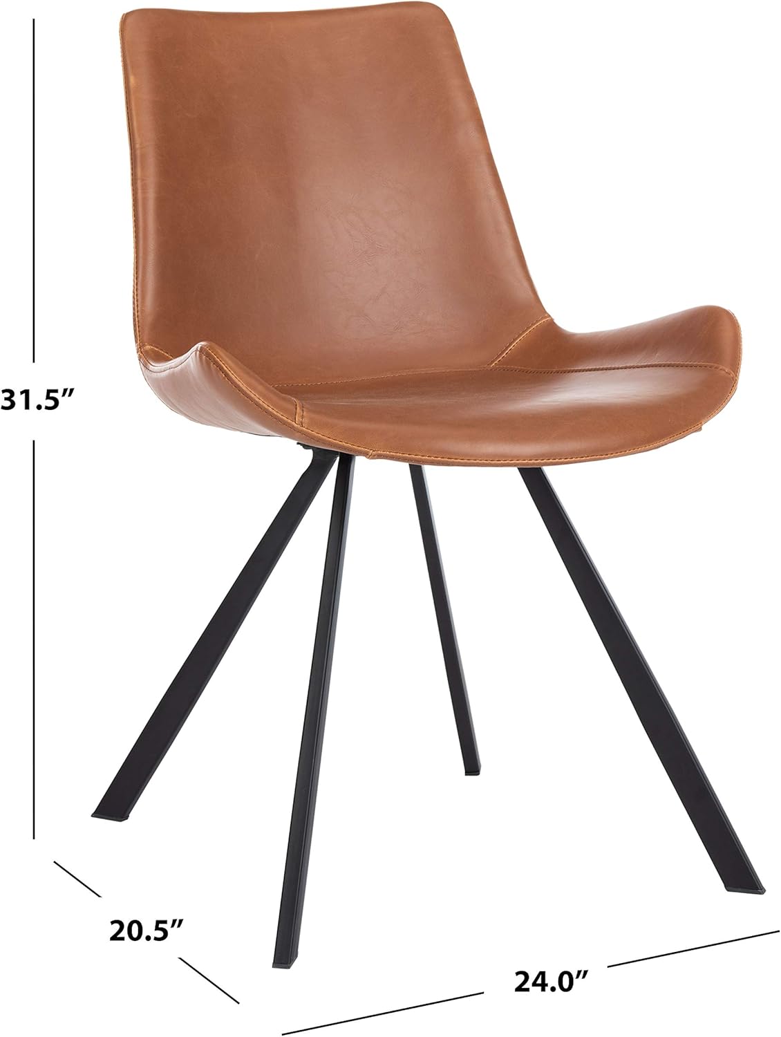 Safavieh Home Terra Mid-Century Modern Cognac Faux Leather and Black Dining Chair, Set of 2