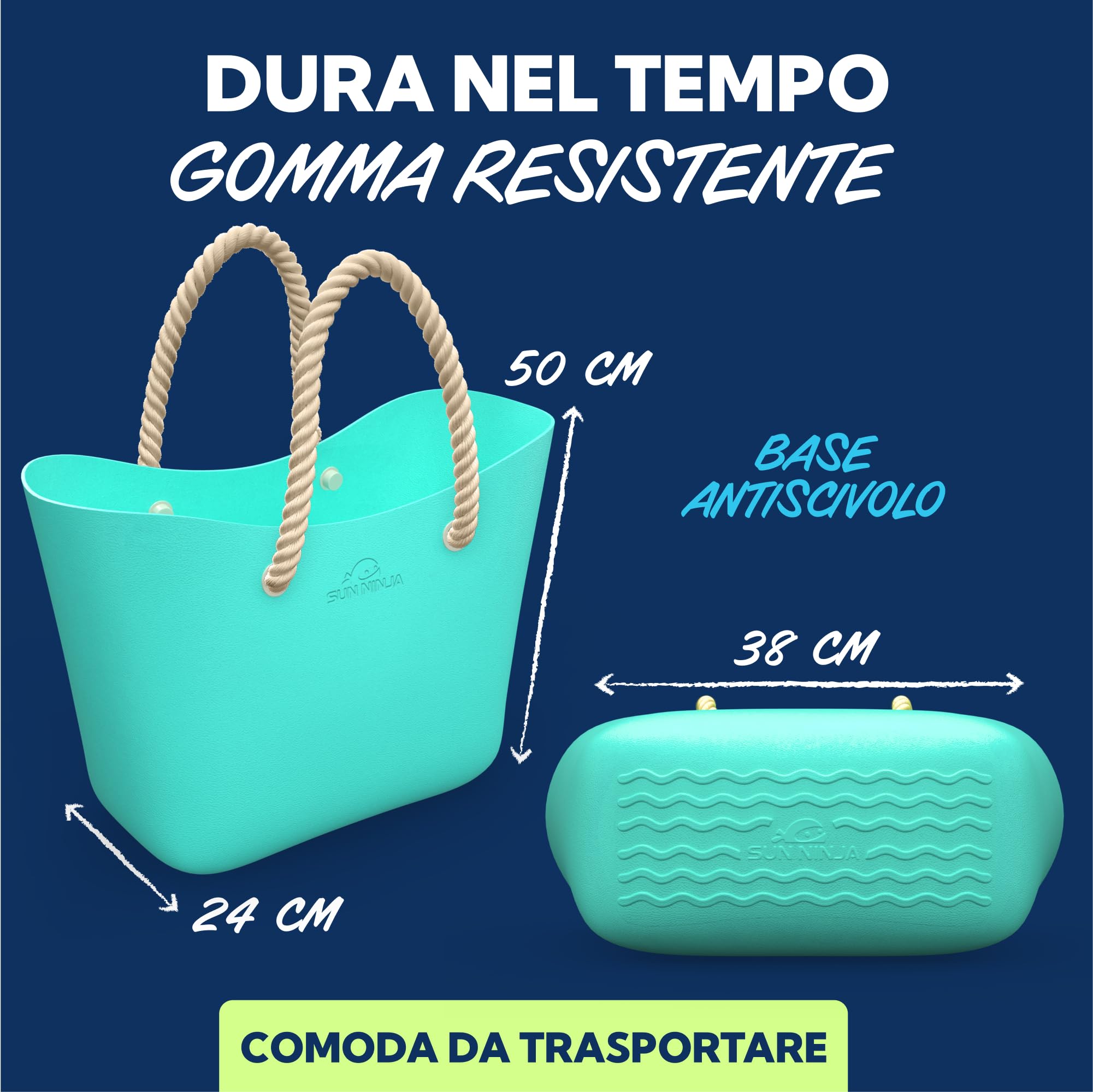 SUN NINJA Borsa da spiaggia in gomma, extra large, impermeabile, in EVA, con manici in corda, per spiaggia