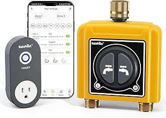 RAINPOINT WiFi Water Timer with Brass Inlet & Outlet，2 Zone WiFi Hose Timer for Lawn,WiFi Sprinkler Controller via APP/Voice Control,Automatic Watering System by Time/Weather/Quantity/Soil Moisture