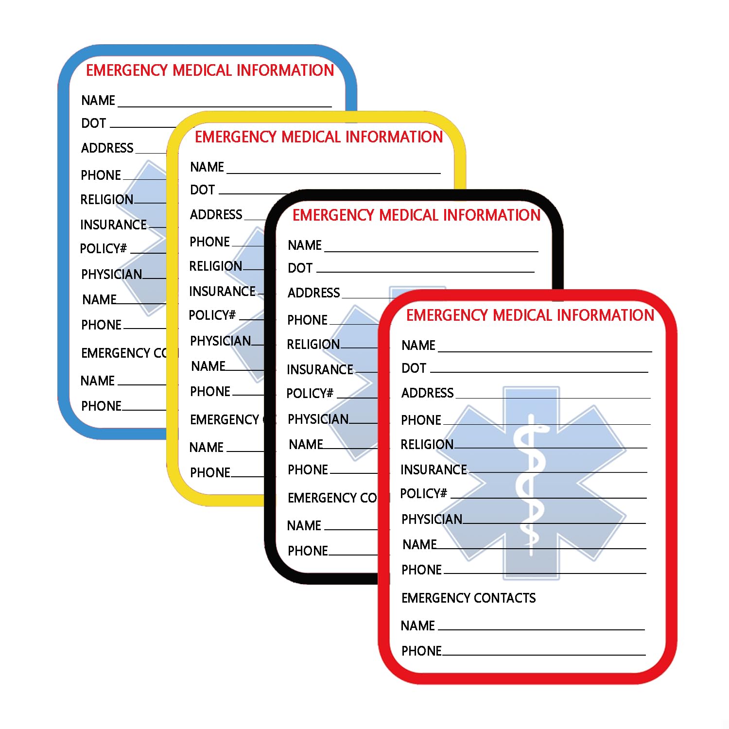 Remarkabel 3x4 Inch Emergency Medical Information Card (40 Pcs), white, 3x4 inches