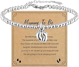 BENIFILE Mum to Be Gifts - Silver Bracelet for Women, Little Foot Charm & Greeting Card